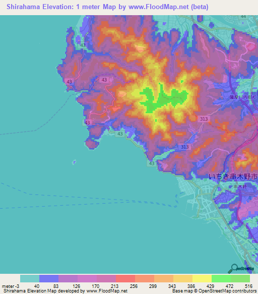 Shirahama,Japan Elevation Map
