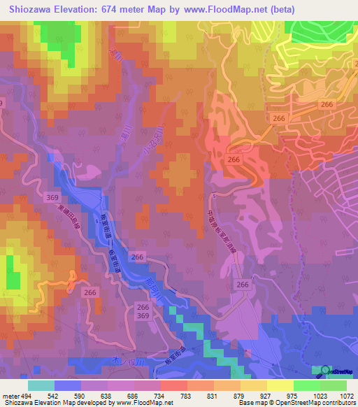 Shiozawa,Japan Elevation Map