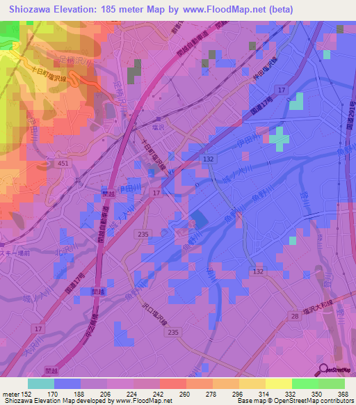 Shiozawa,Japan Elevation Map