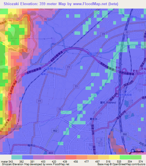 Shiozaki,Japan Elevation Map