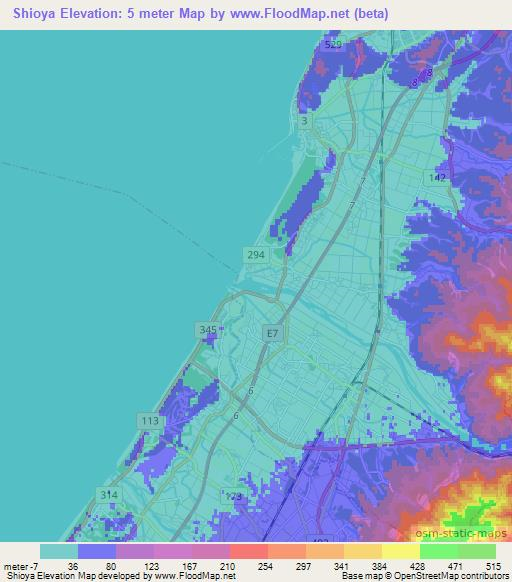 Shioya,Japan Elevation Map