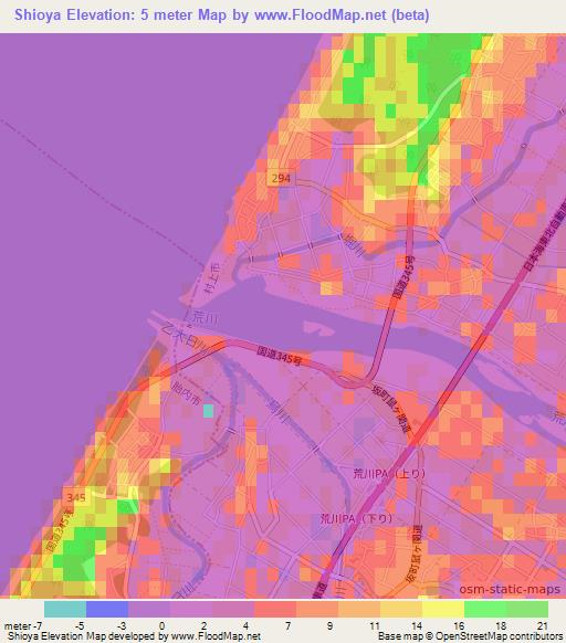 Shioya,Japan Elevation Map