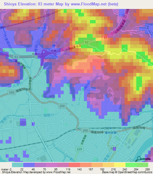 Shioya,Japan Elevation Map
