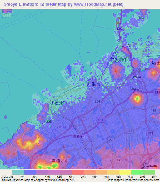Shioya,Japan Elevation Map