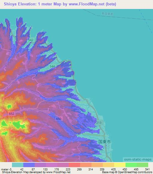 Shioya,Japan Elevation Map