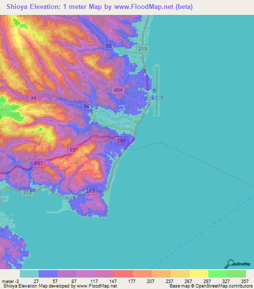 Shioya,Japan Elevation Map