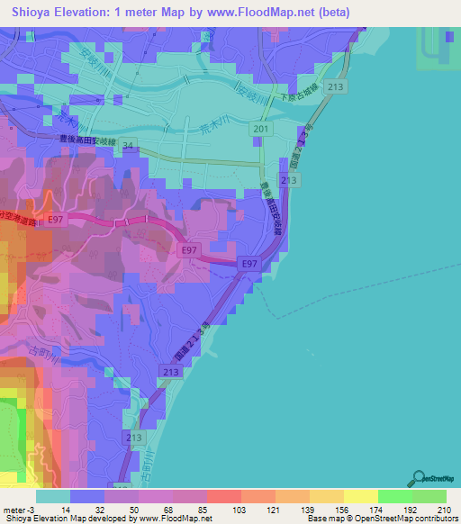 Shioya,Japan Elevation Map