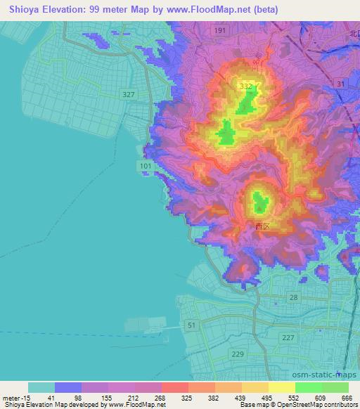 Shioya,Japan Elevation Map