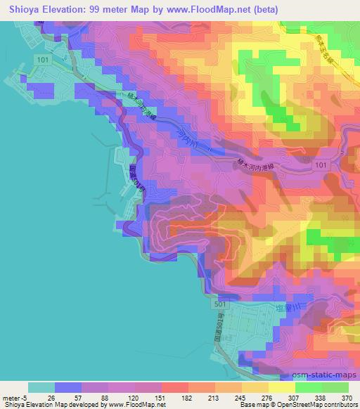 Shioya,Japan Elevation Map