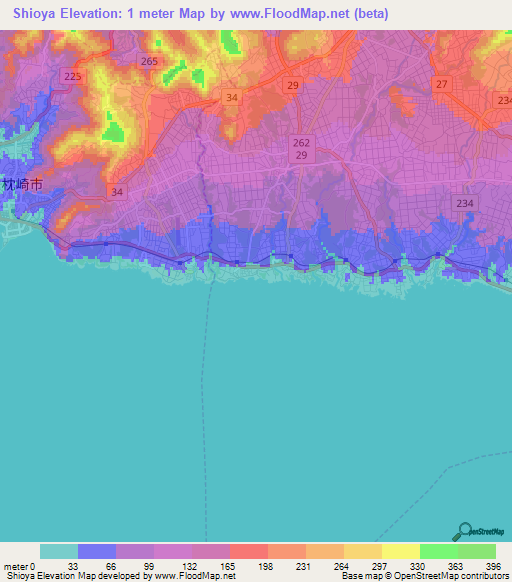 Shioya,Japan Elevation Map