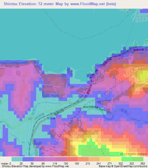 Shiotsu,Japan Elevation Map