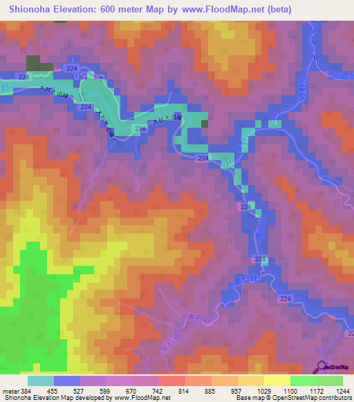 Shionoha,Japan Elevation Map