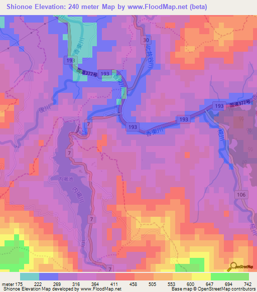 Shionoe,Japan Elevation Map