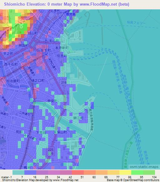 Shiomicho,Japan Elevation Map