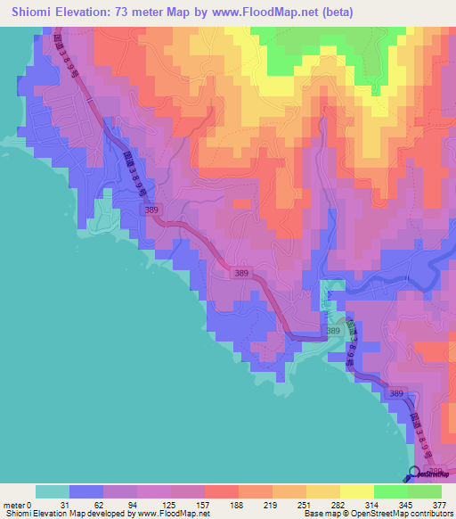 Shiomi,Japan Elevation Map