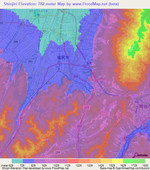 Shiojiri,Japan Elevation Map