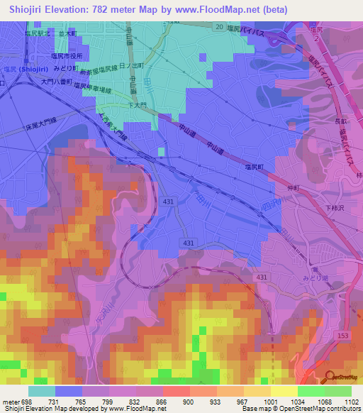 Shiojiri,Japan Elevation Map
