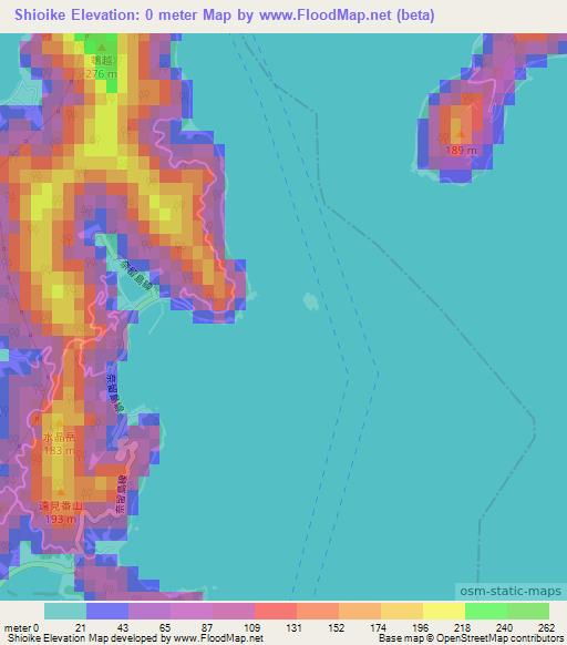 Shioike,Japan Elevation Map