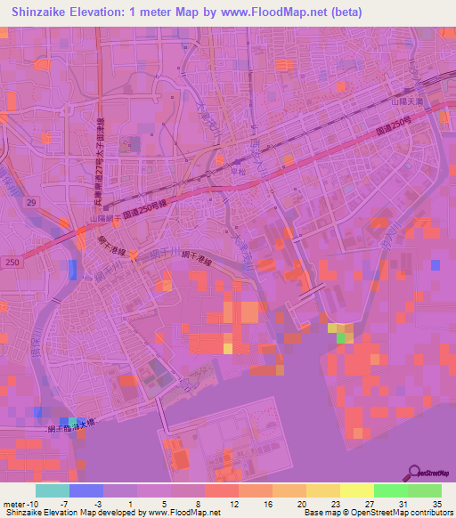 Shinzaike,Japan Elevation Map