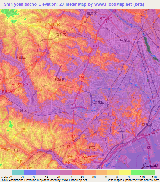 Shin-yoshidacho,Japan Elevation Map