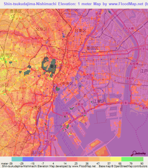 Shin-tsukudajima-Nishimachi,Japan Elevation Map