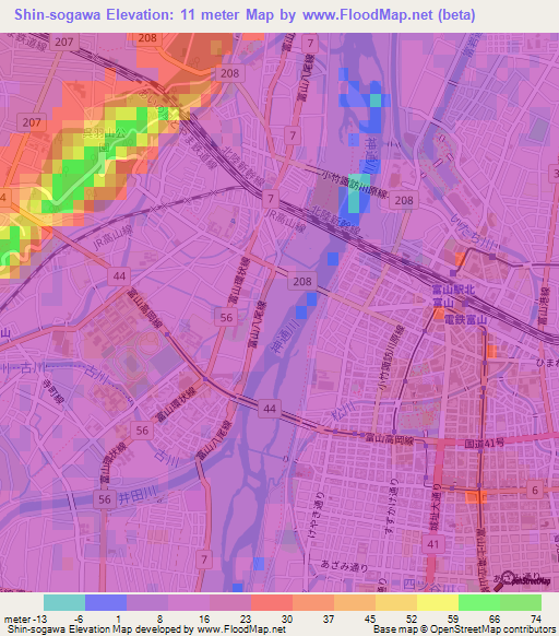 Shin-sogawa,Japan Elevation Map