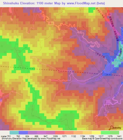 Shinshuku,Japan Elevation Map