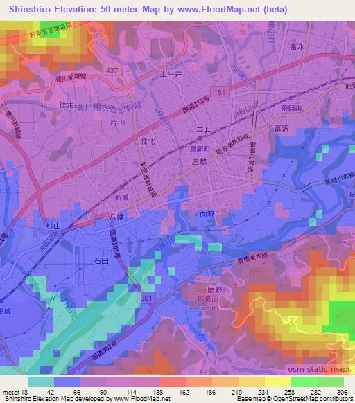 Shinshiro,Japan Elevation Map
