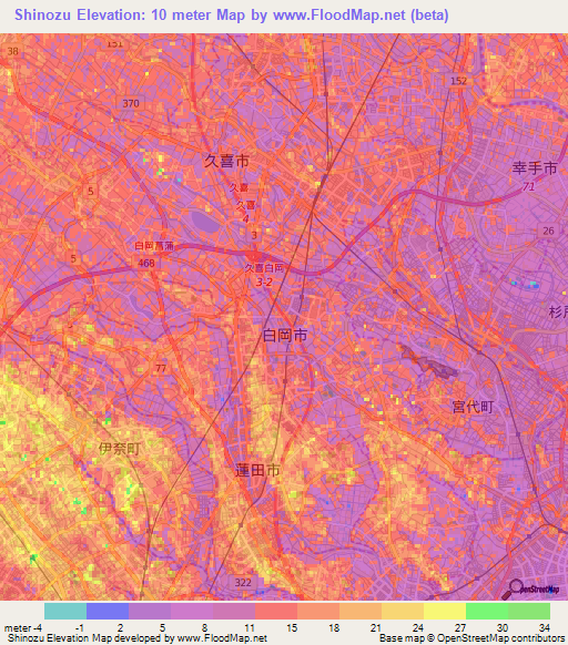 Shinozu,Japan Elevation Map