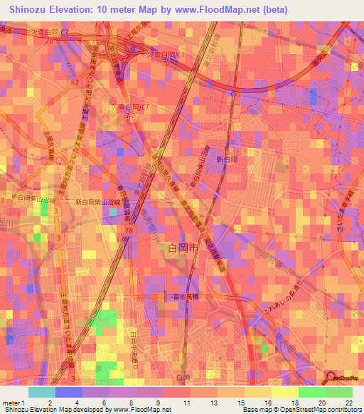 Shinozu,Japan Elevation Map