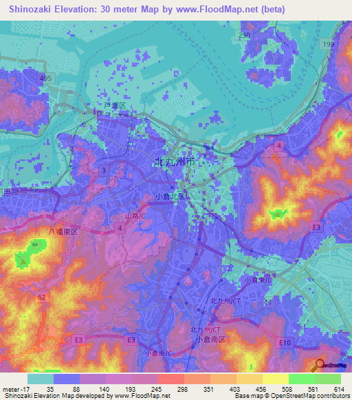 Shinozaki,Japan Elevation Map
