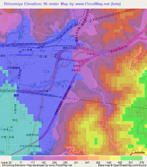 Shinomiya,Japan Elevation Map