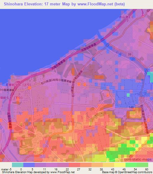 Shinohara,Japan Elevation Map