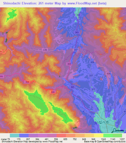 Shinodachi,Japan Elevation Map