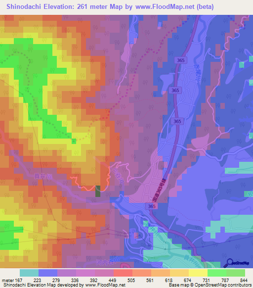 Shinodachi,Japan Elevation Map