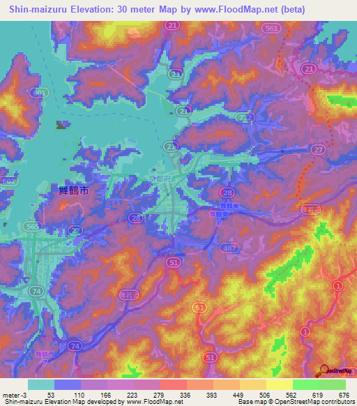 Shin-maizuru,Japan Elevation Map