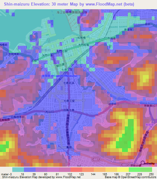 Shin-maizuru,Japan Elevation Map