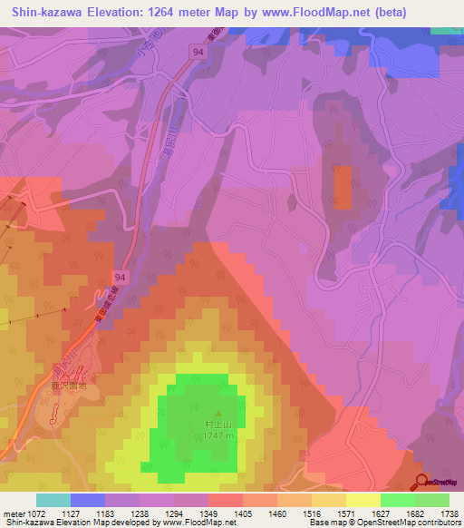 Shin-kazawa,Japan Elevation Map