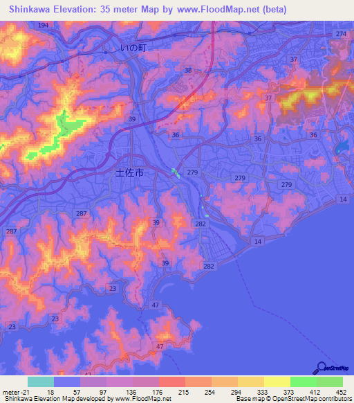 Shinkawa,Japan Elevation Map