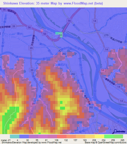Shinkawa,Japan Elevation Map