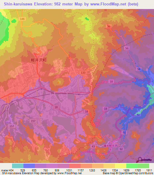 Shin-karuisawa,Japan Elevation Map