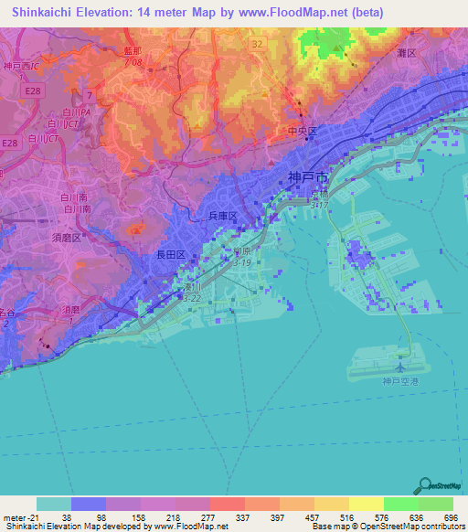 Shinkaichi,Japan Elevation Map