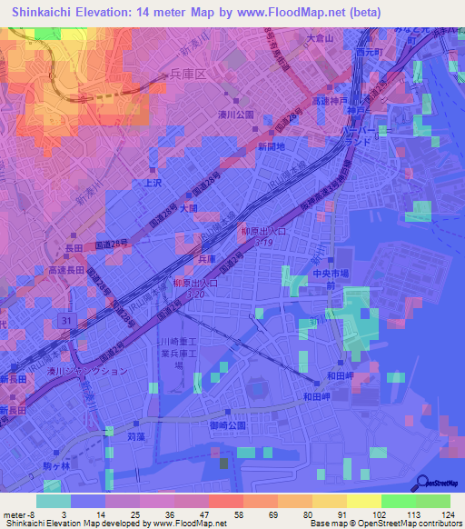 Shinkaichi,Japan Elevation Map