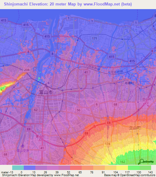 Shinjomachi,Japan Elevation Map