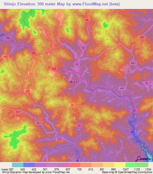 Shinjo,Japan Elevation Map