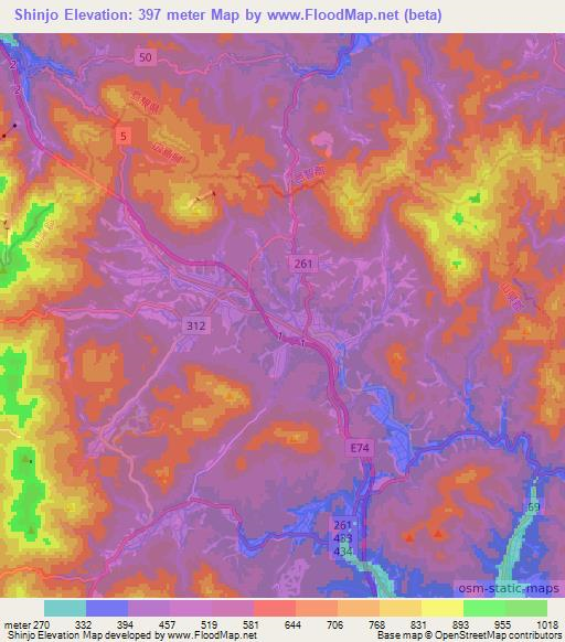 Shinjo,Japan Elevation Map