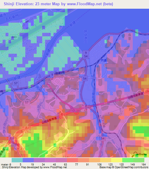 Shinji,Japan Elevation Map