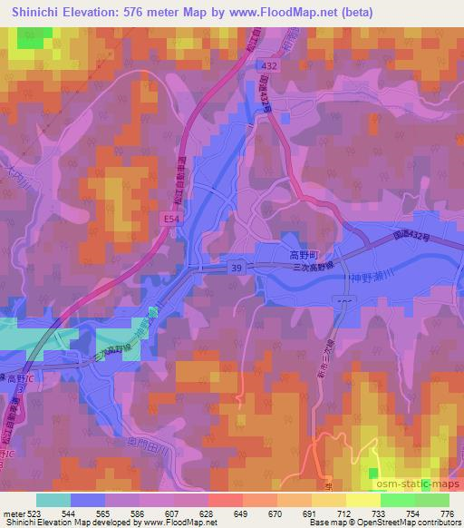 Shinichi,Japan Elevation Map