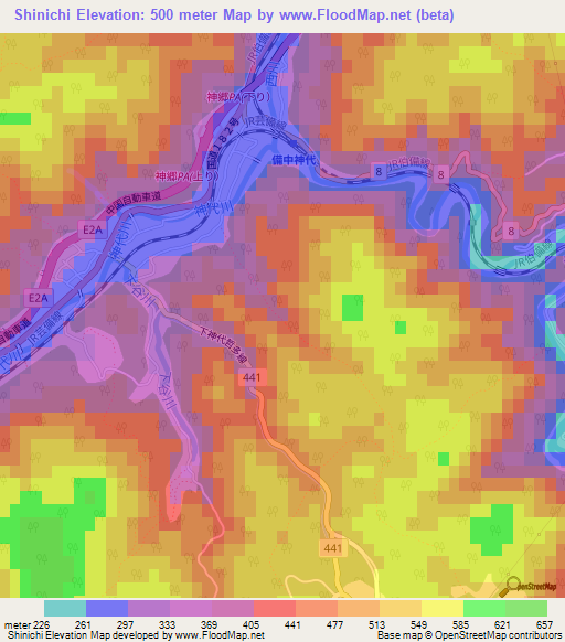 Shinichi,Japan Elevation Map