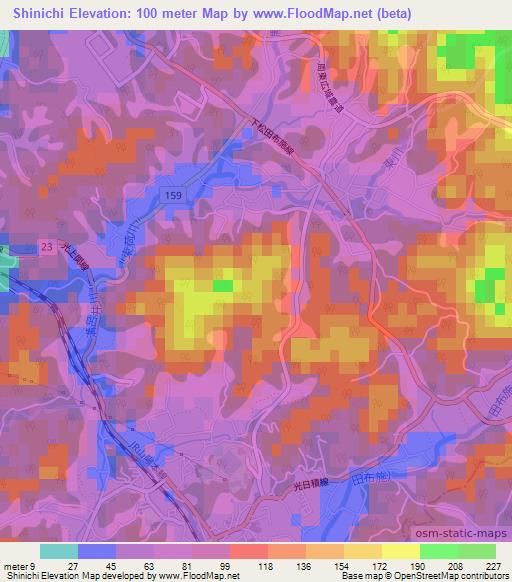 Shinichi,Japan Elevation Map